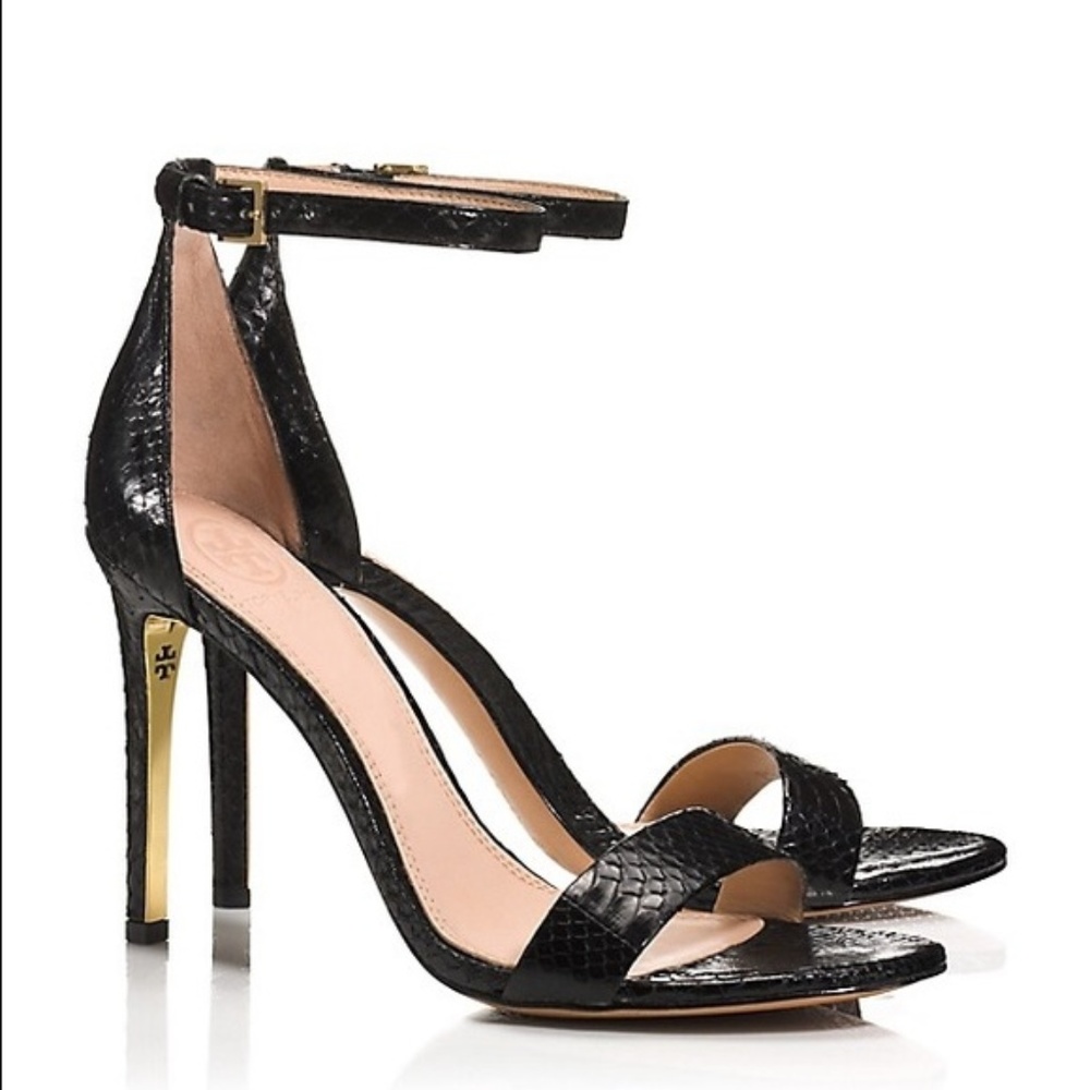 Tory Burch Black Leather Snakeskin Scrappy Heel